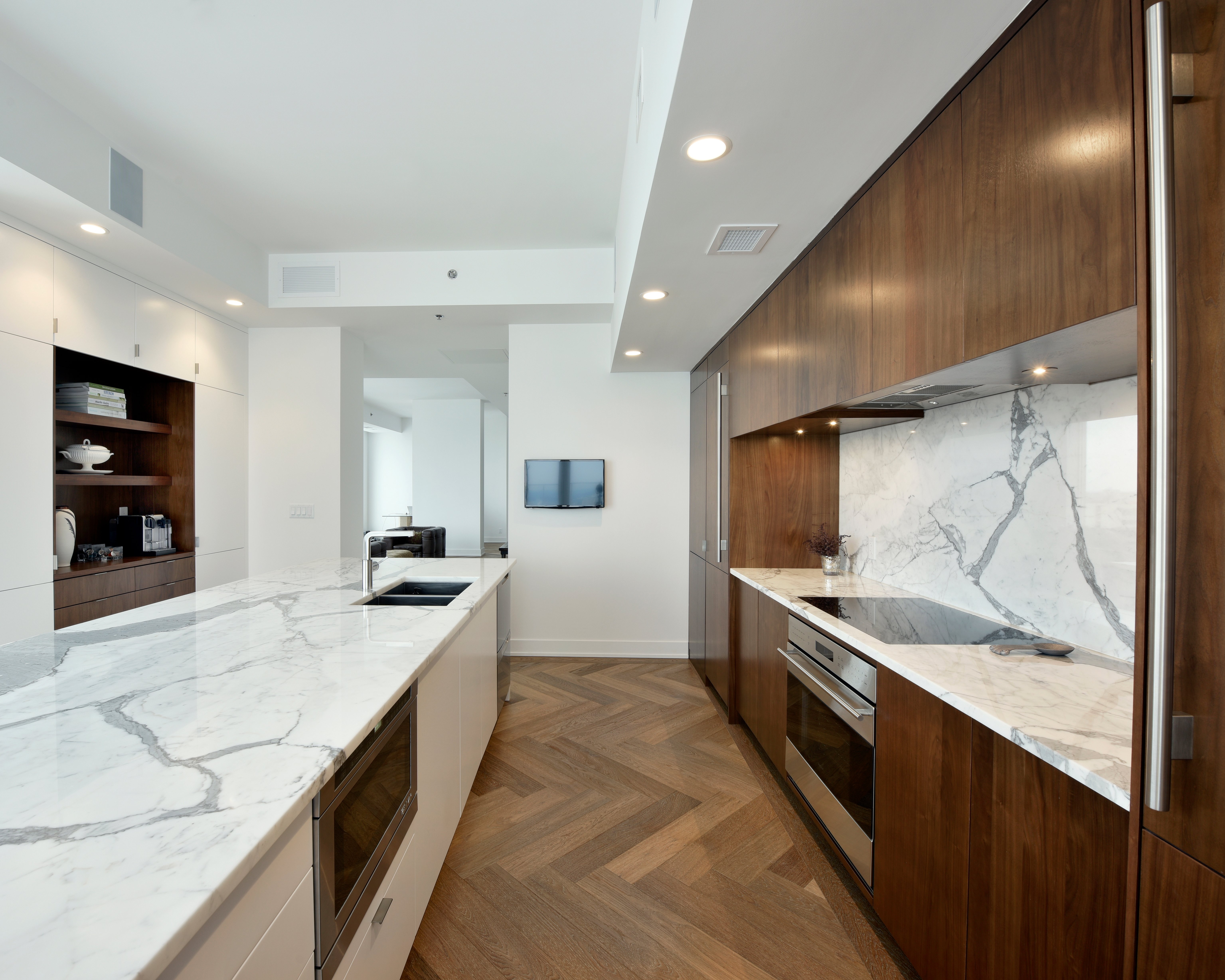 A stunning stone countertop with bold veining.