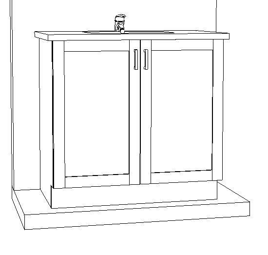 An engineered drawing of an entry-level powder room vanity.