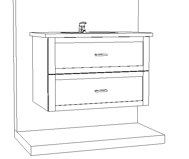 An engineered drawing of a high-end powder room vanity.