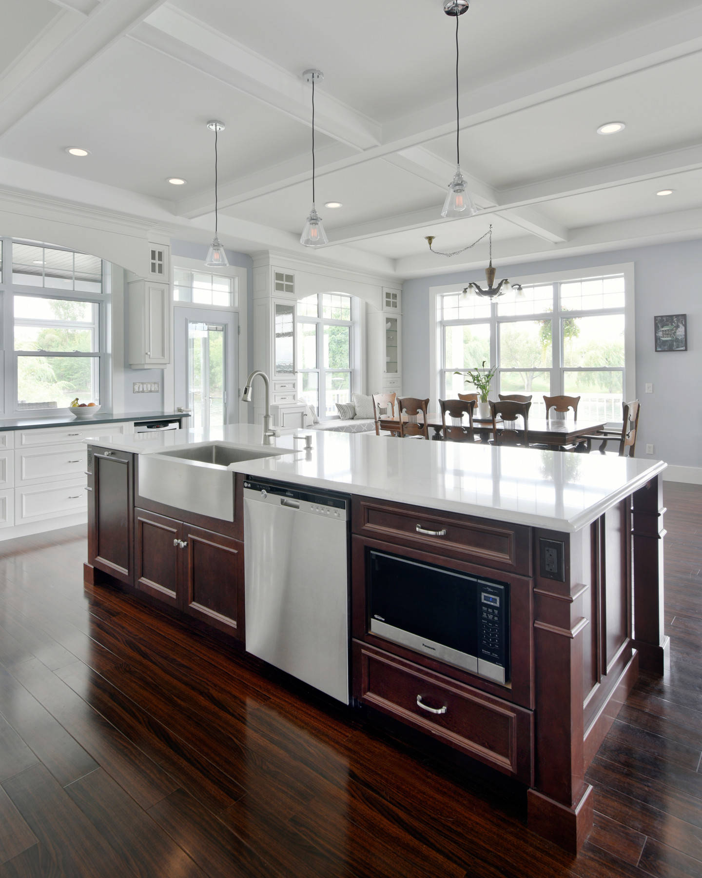 A kitchen island with cabinet legs