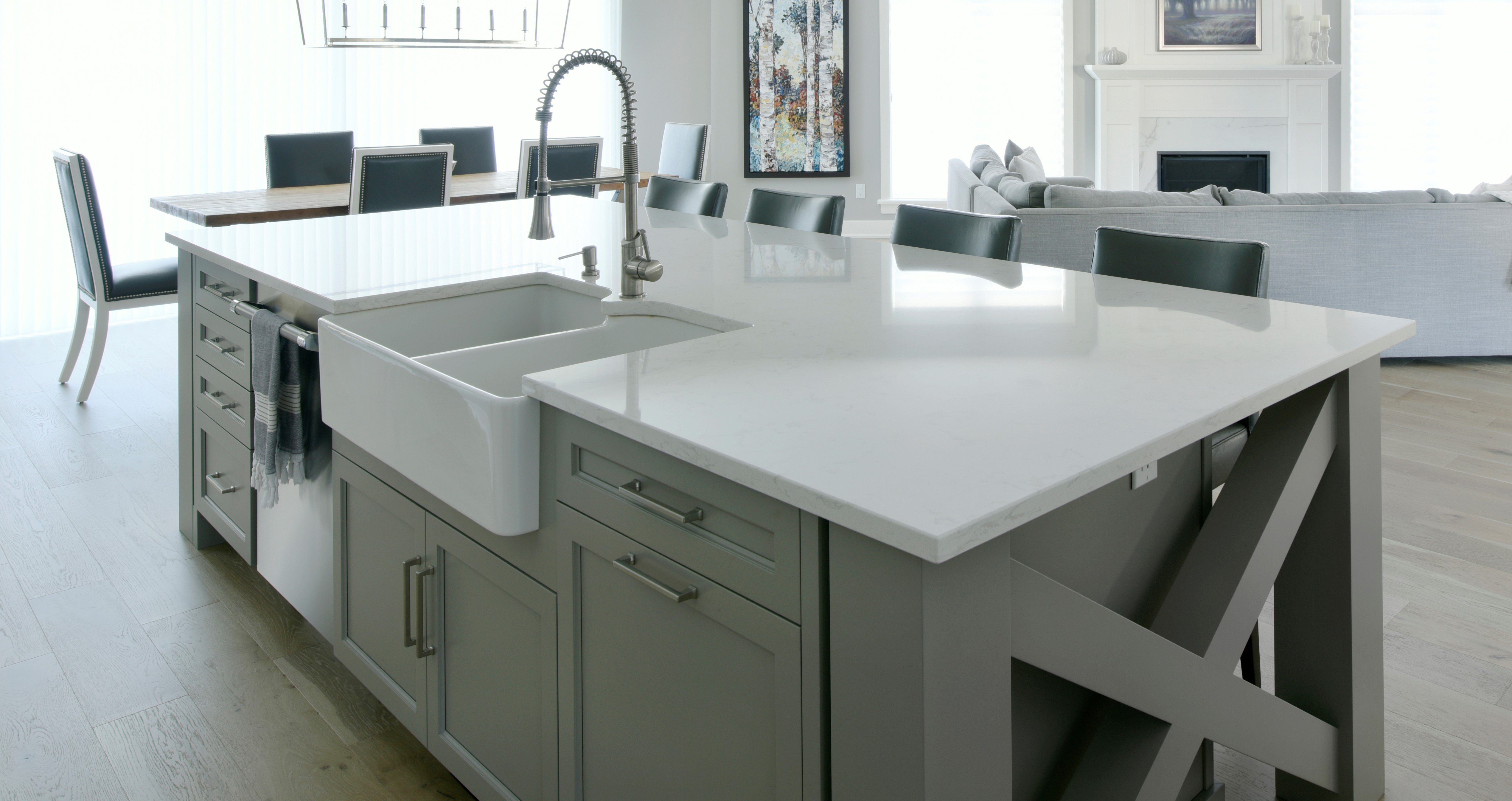 A close-up of a farmhouse apron sink.