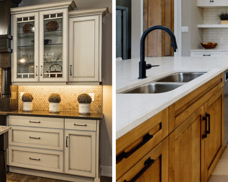 Two examples of black glazes on painted and stained cabinets.