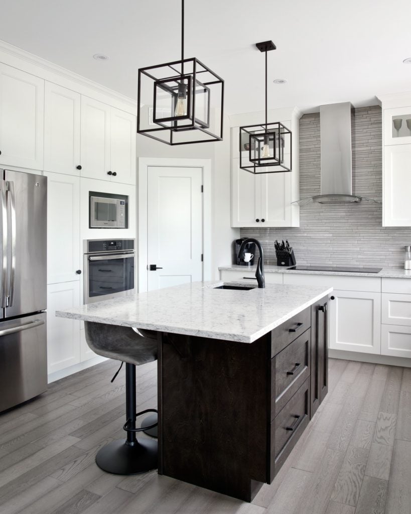 A Deslaurier kitchen with a Slate-stained kitchen island.