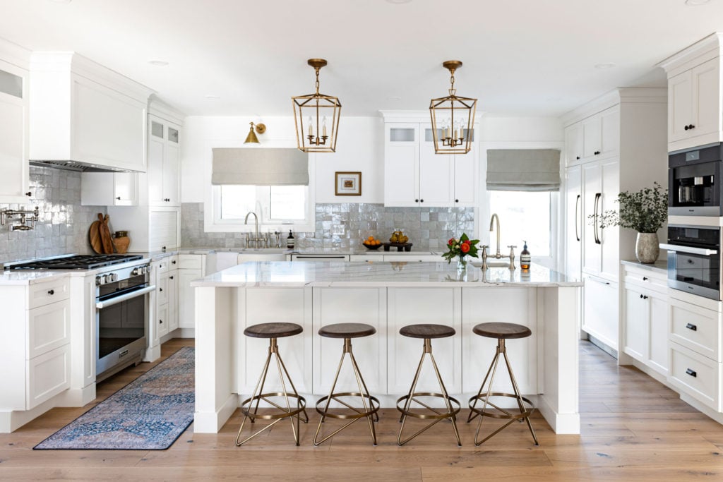 A kitchen layout with plenty of built-in accessories.