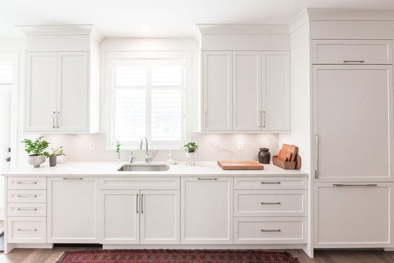 A white kitchen with painted MDF cabinets