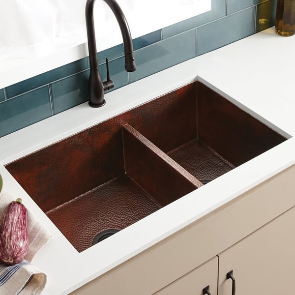 double basin undermount copper sink